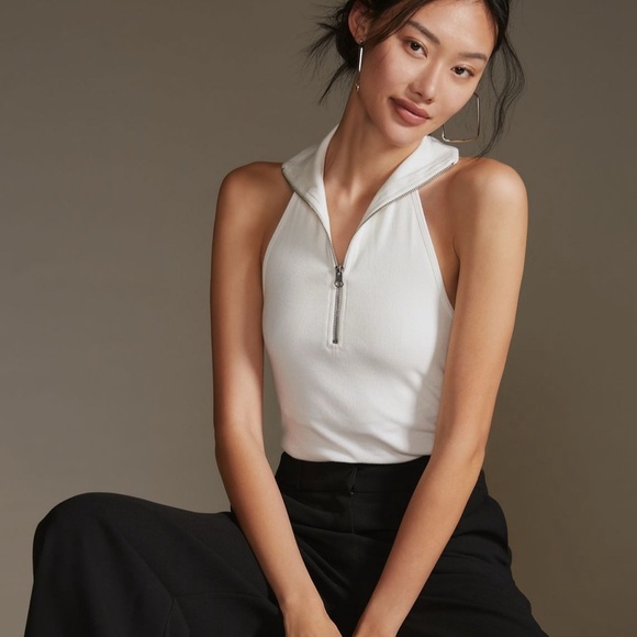 NWT Maeve Anthropologie White Zip-Up Halter Top - Picture 1 of 7